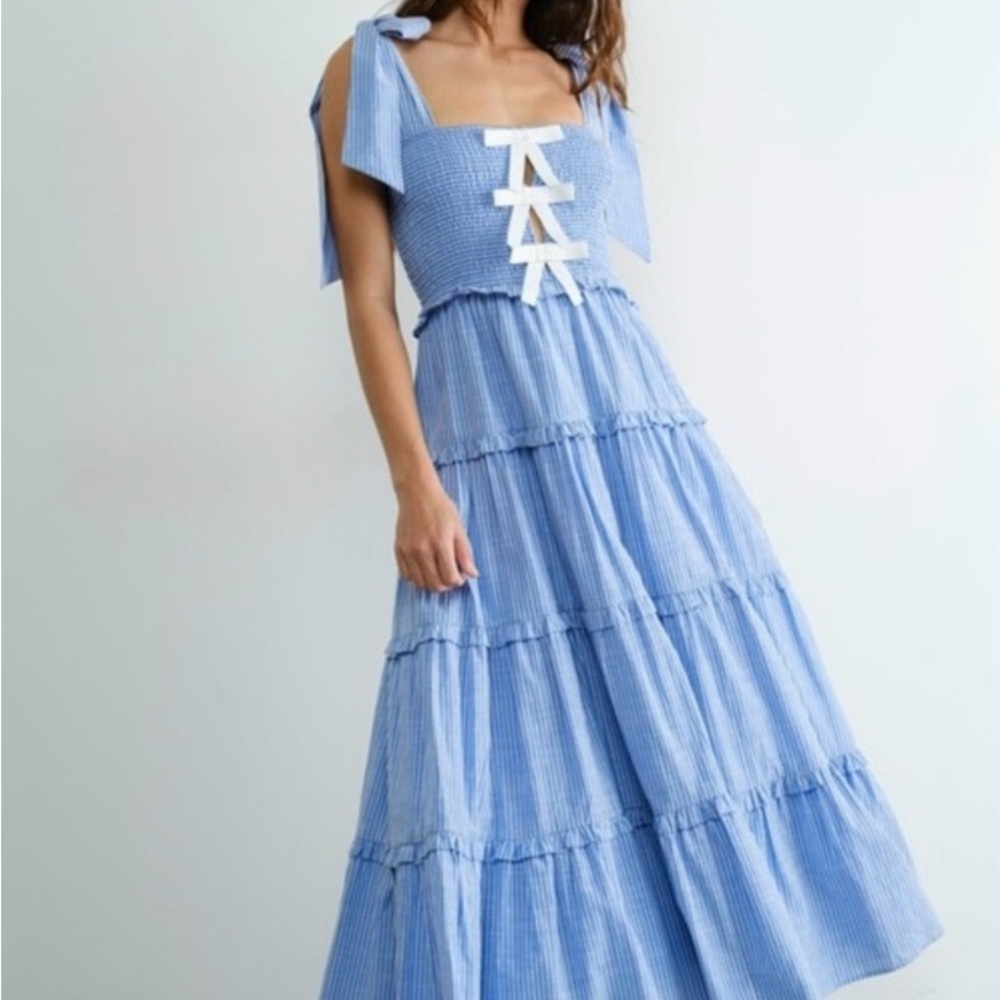 Blue Striped Sleeveless Maxi Dress